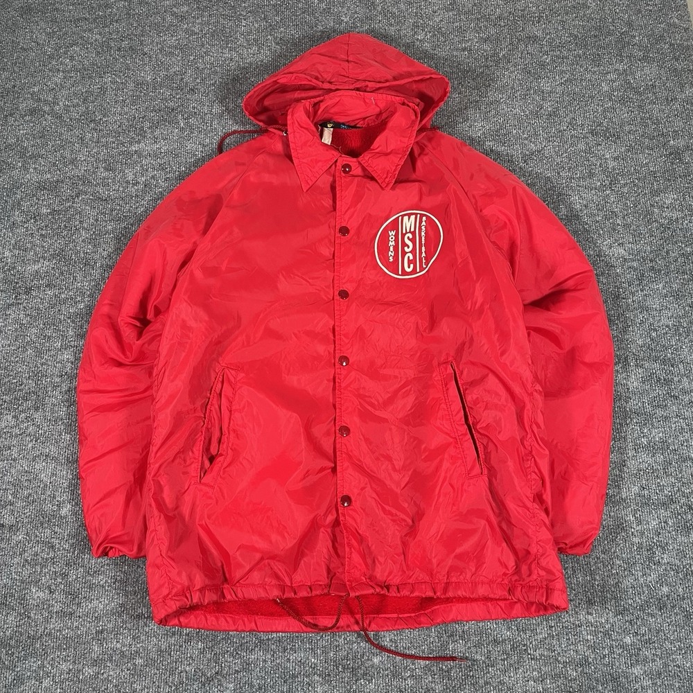 Vintage 1960s Champion Jacket Size Medium‎ Red Fleece Lined Hooded Running Man